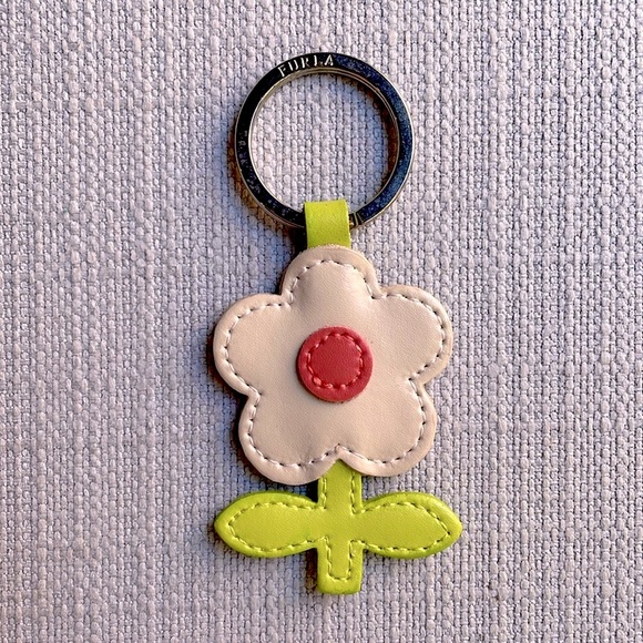 Furla leather flower keychain